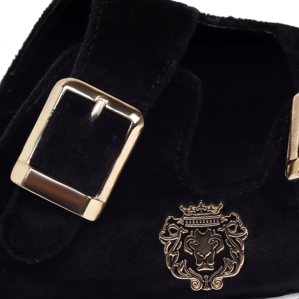 Adjustable Buckle Black Velvet Slippers