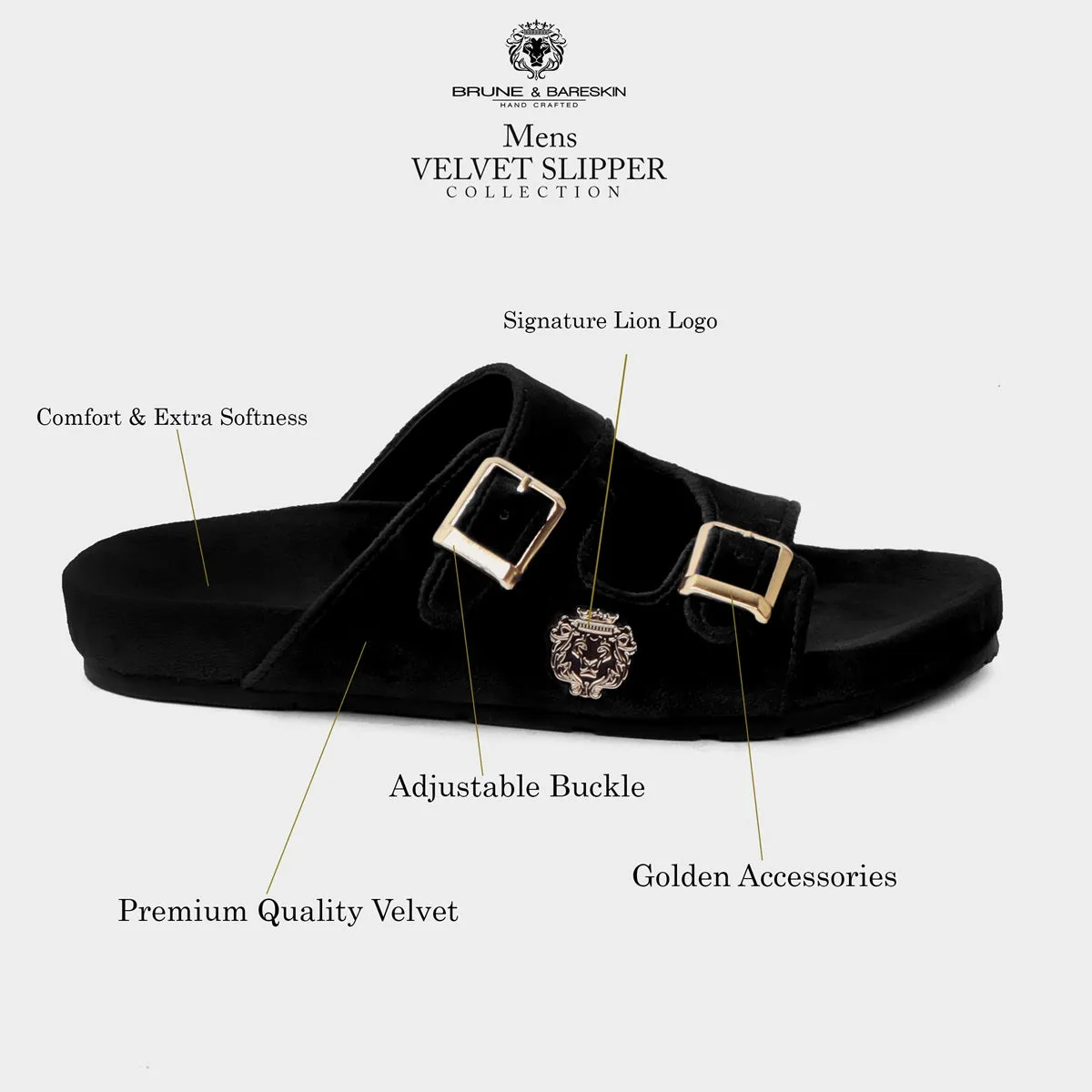 Adjustable Buckle Black Velvet Slippers