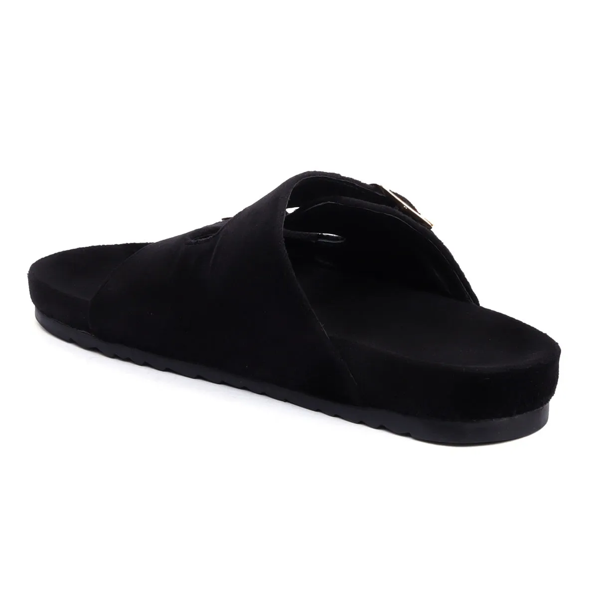 Adjustable Buckle Black Velvet Slippers