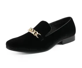 Amali Fay Black Men’s Velvet Slippers With Gold Chain