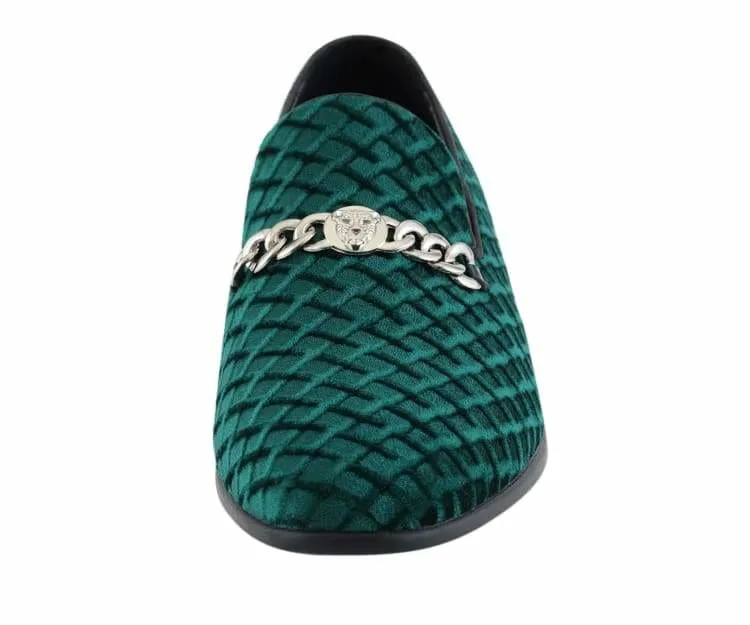 Amali Felix Green Velvet Smoking Slippers With Jaguar Bit