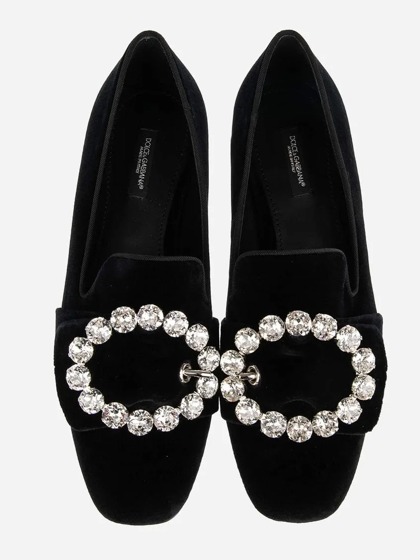 Bejeweled Buckle Velvet Loafers