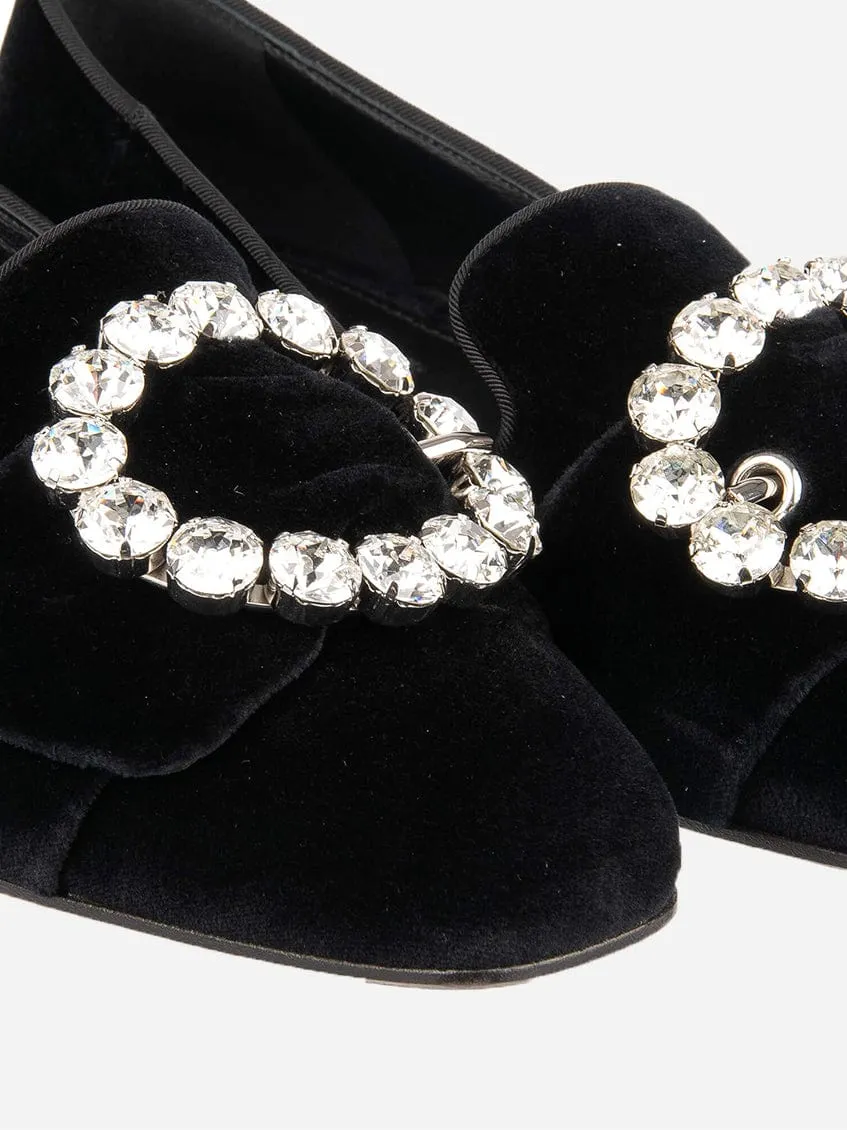 Bejeweled Buckle Velvet Loafers