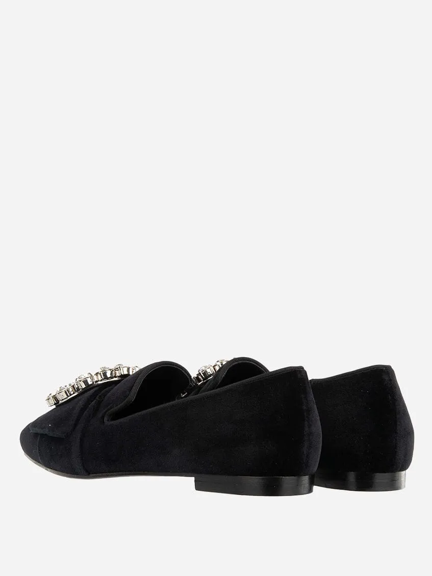 Bejeweled Buckle Velvet Loafers