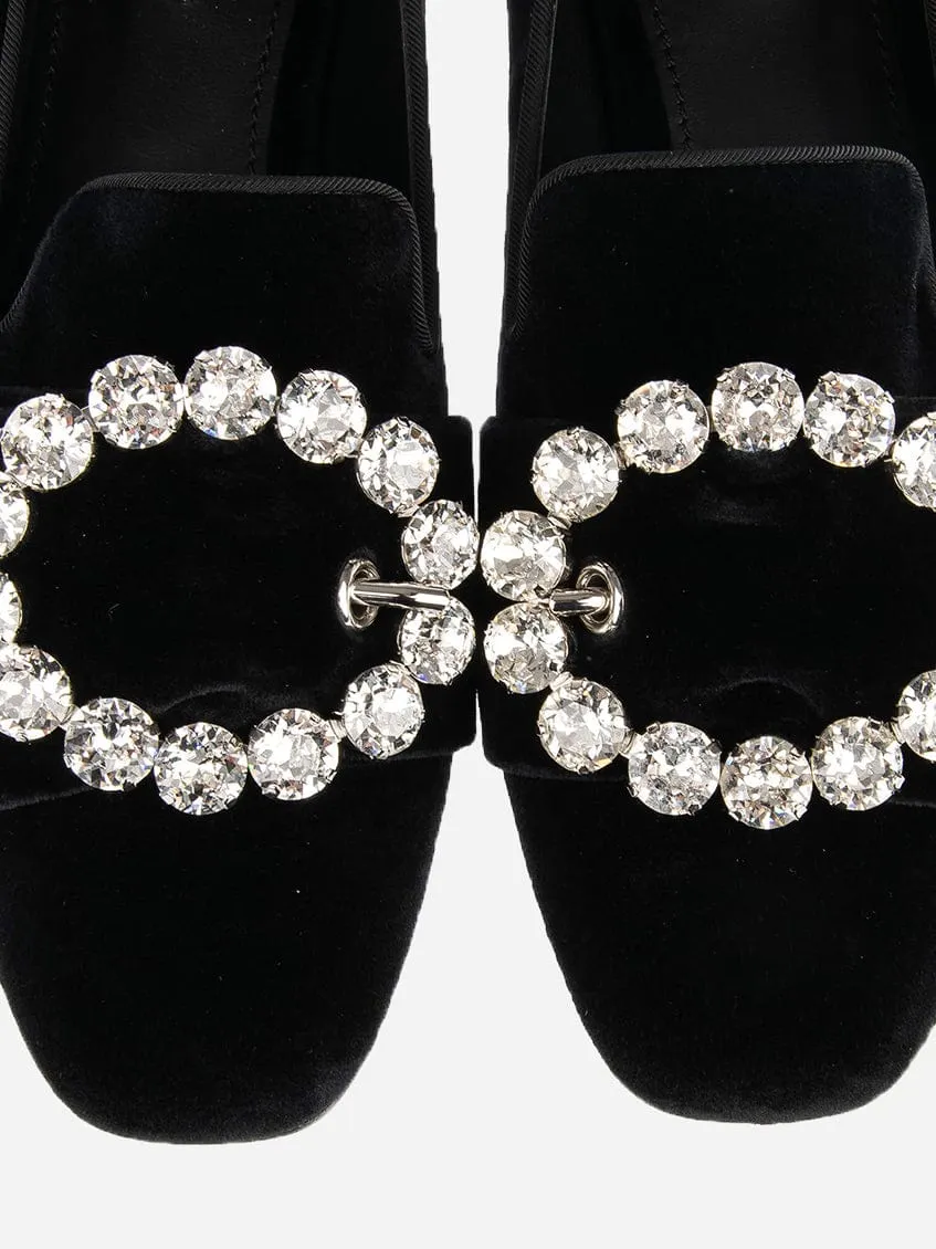Bejeweled Buckle Velvet Loafers