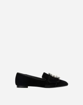 Bejeweled Buckle Velvet Loafers