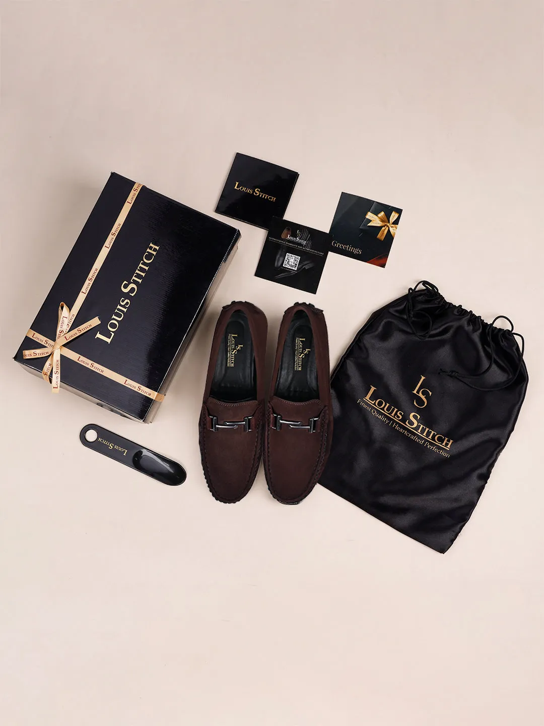 Brunette Brown Handmade Italian Suede Leather Penny Loafers with Designer Buckle