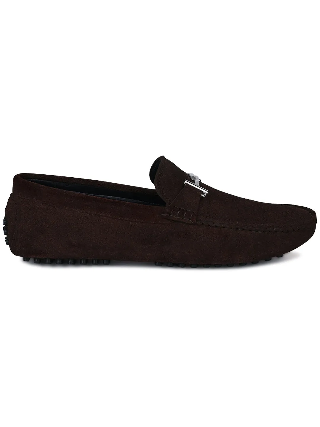Brunette Brown Handmade Italian Suede Leather Penny Loafers with Designer Buckle