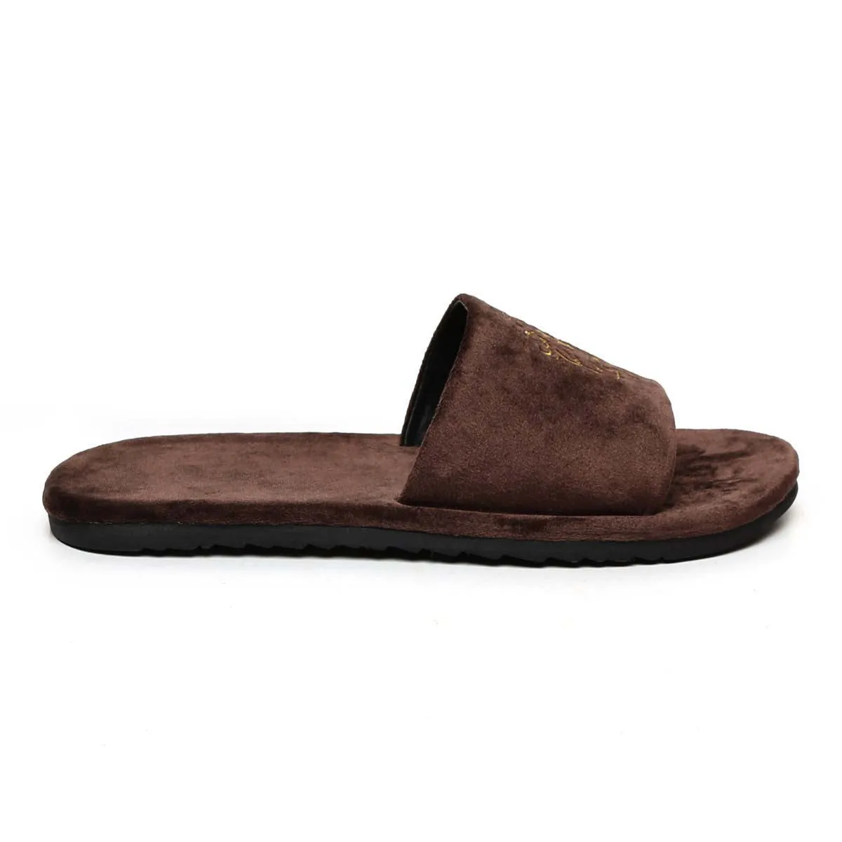 Dark Brown Two Tone Full Velvet Lion Embroidery Slippers By Brune & Bareskin