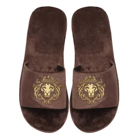 Dark Brown Two Tone Full Velvet Lion Embroidery Slippers By Brune & Bareskin