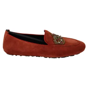 Dolce & Gabbana Opulent Orange Leather Loafers with Gold Embroidery