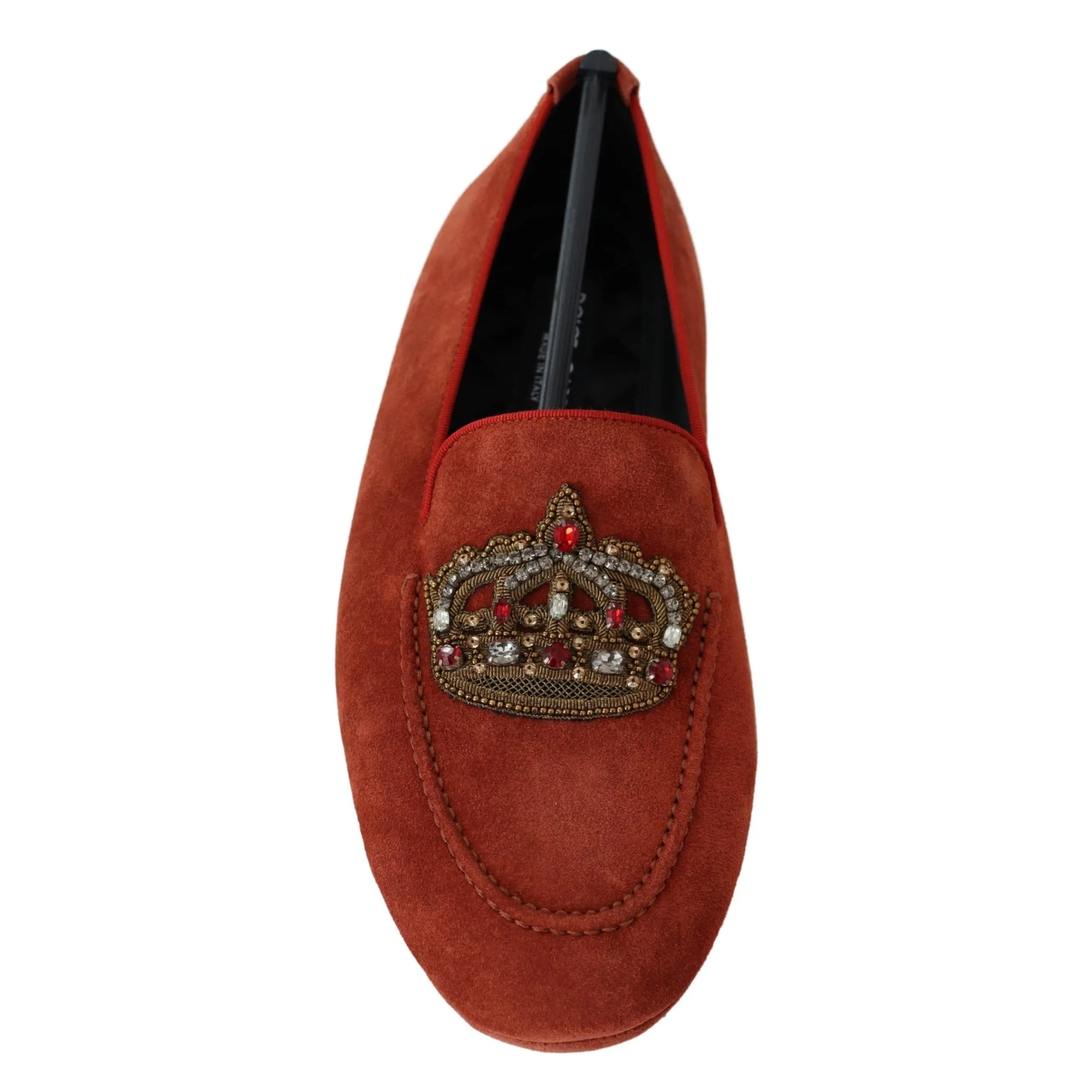 Dolce & Gabbana Opulent Orange Leather Loafers with Gold Embroidery