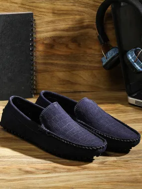 Federal Blue Handmade Italian Suede Leather Textured Penny Loafers