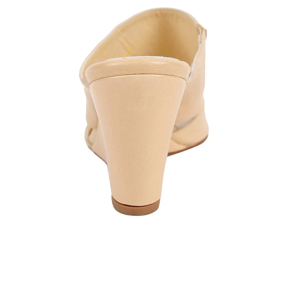 Pedro Nude Leather Butter Wedge Slide Sandal