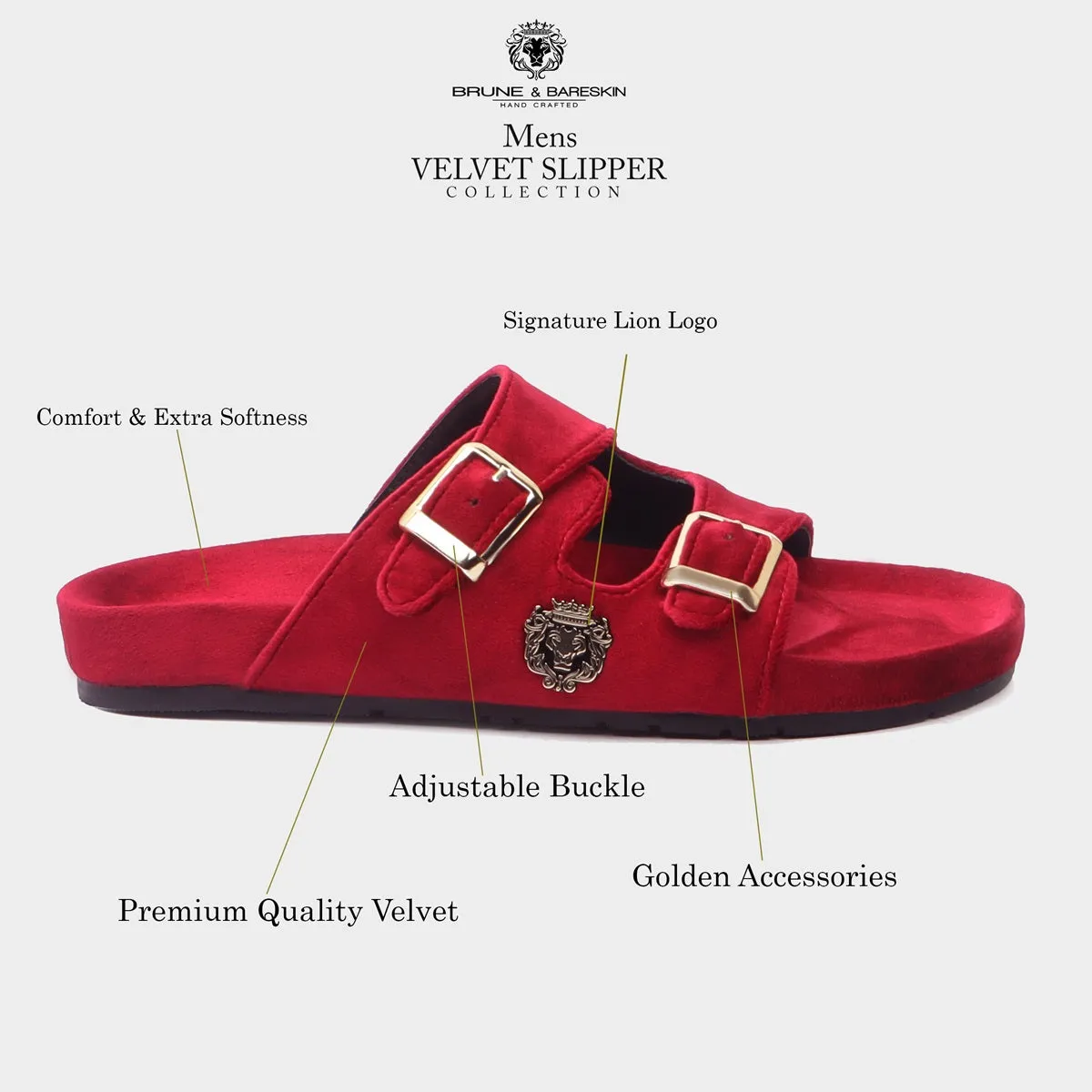 Red Italian Velvet Slippers with Adjustable Buckle Strap