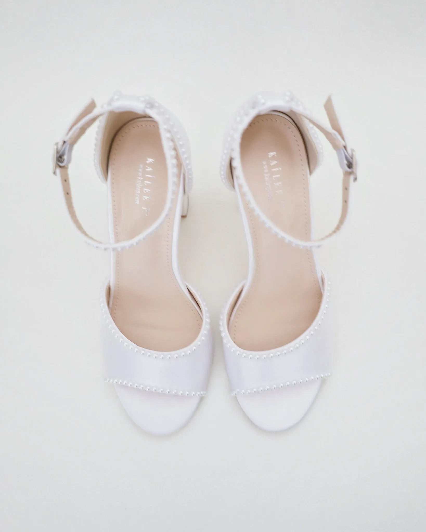 Satin Block Heel Wedding Sandals with Mini Pearls