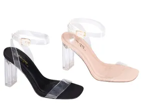 Shia-3 By Bonnibel Women Clear Chunky Block High Heel Ankle Strap sandals