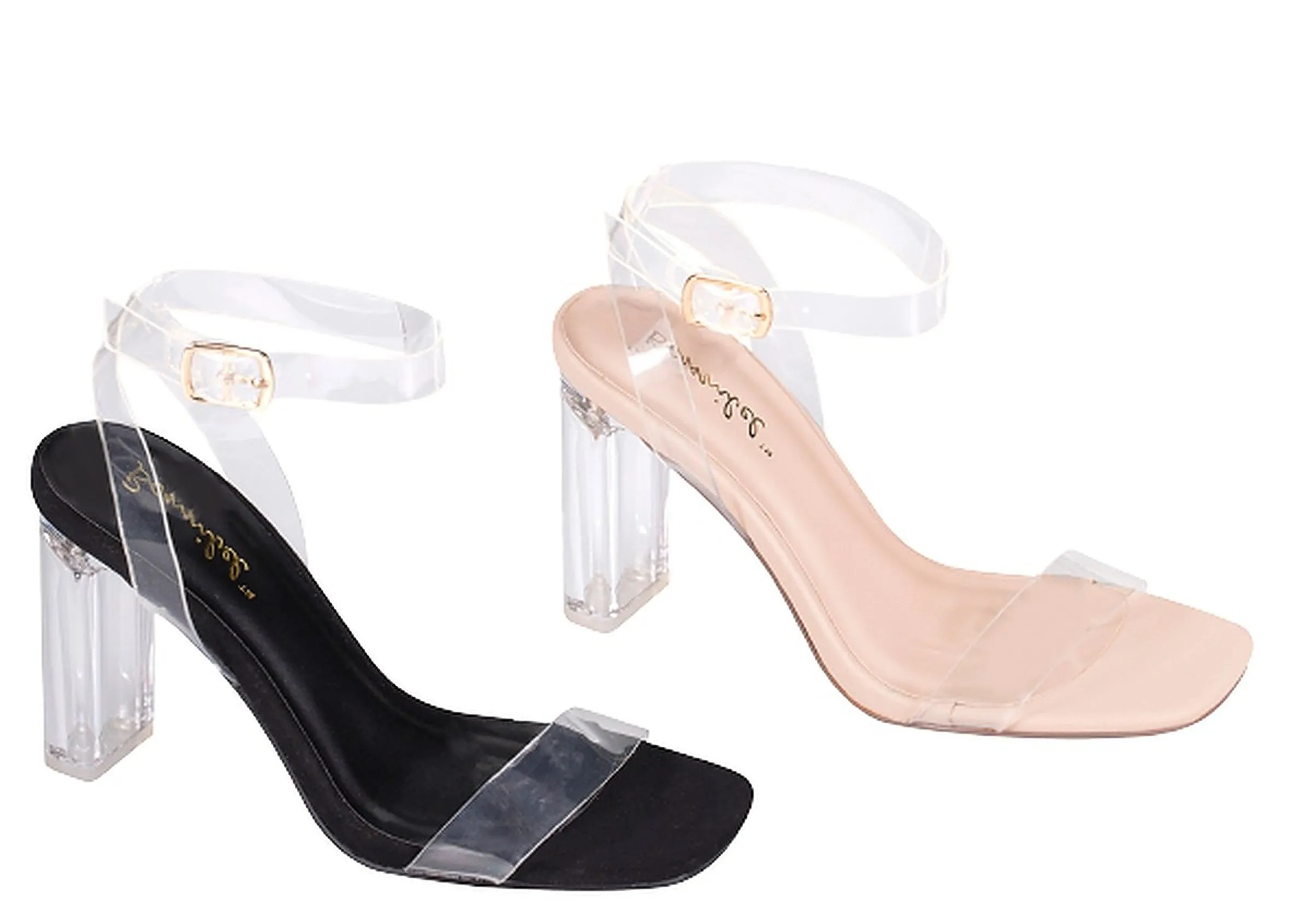 Shia-3 By Bonnibel Women Clear Chunky Block High Heel Ankle Strap sandals