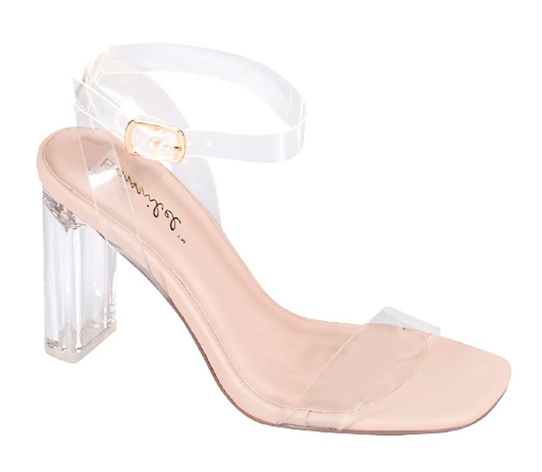 Shia-3 By Bonnibel Women Clear Chunky Block High Heel Ankle Strap sandals