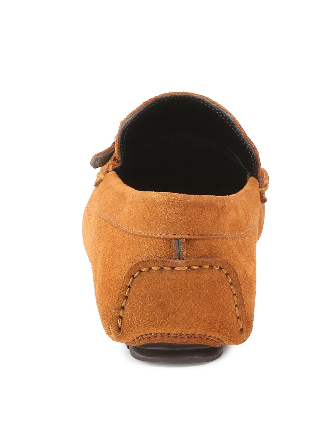 Tortilla Brown Handmade Italian Suede Leather Solid Penny Loafers with Buckle