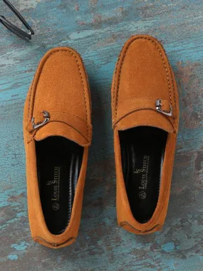 Tortilla Brown Handmade Italian Suede Leather Solid Penny Loafers with Buckle