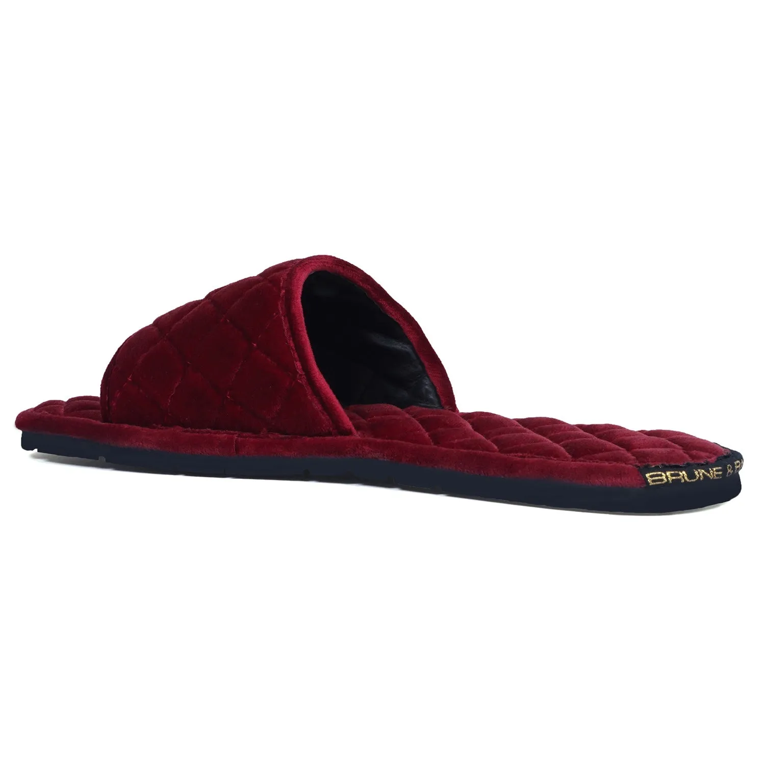 Women's Red Full Quilted Stitched Super Soft Italian Velvet Slide-in Slippers By Brune & Bareskin