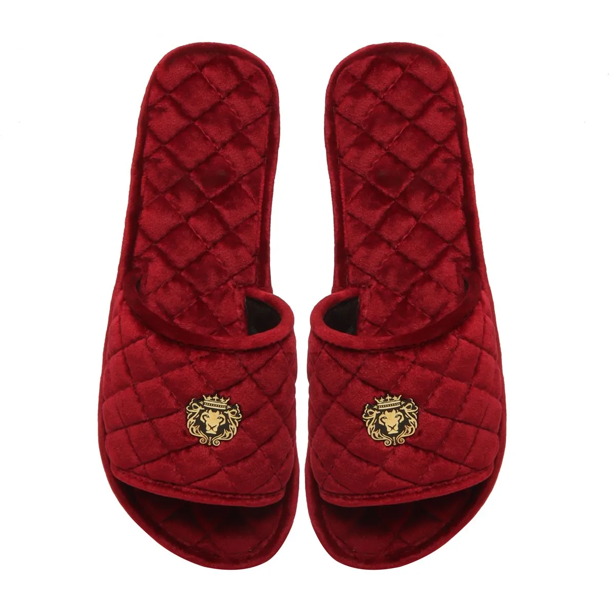 Women's Red Full Quilted Stitched Super Soft Italian Velvet Slide-in Slippers By Brune & Bareskin