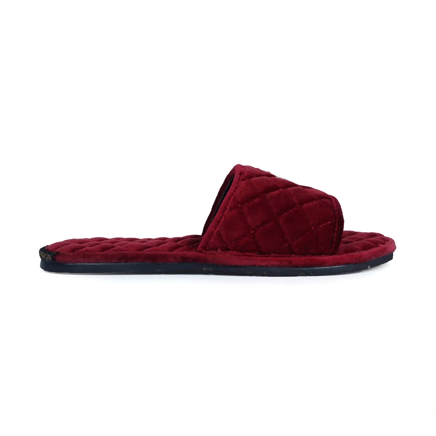 Women's Red Full Quilted Stitched Super Soft Italian Velvet Slide-in Slippers By Brune & Bareskin