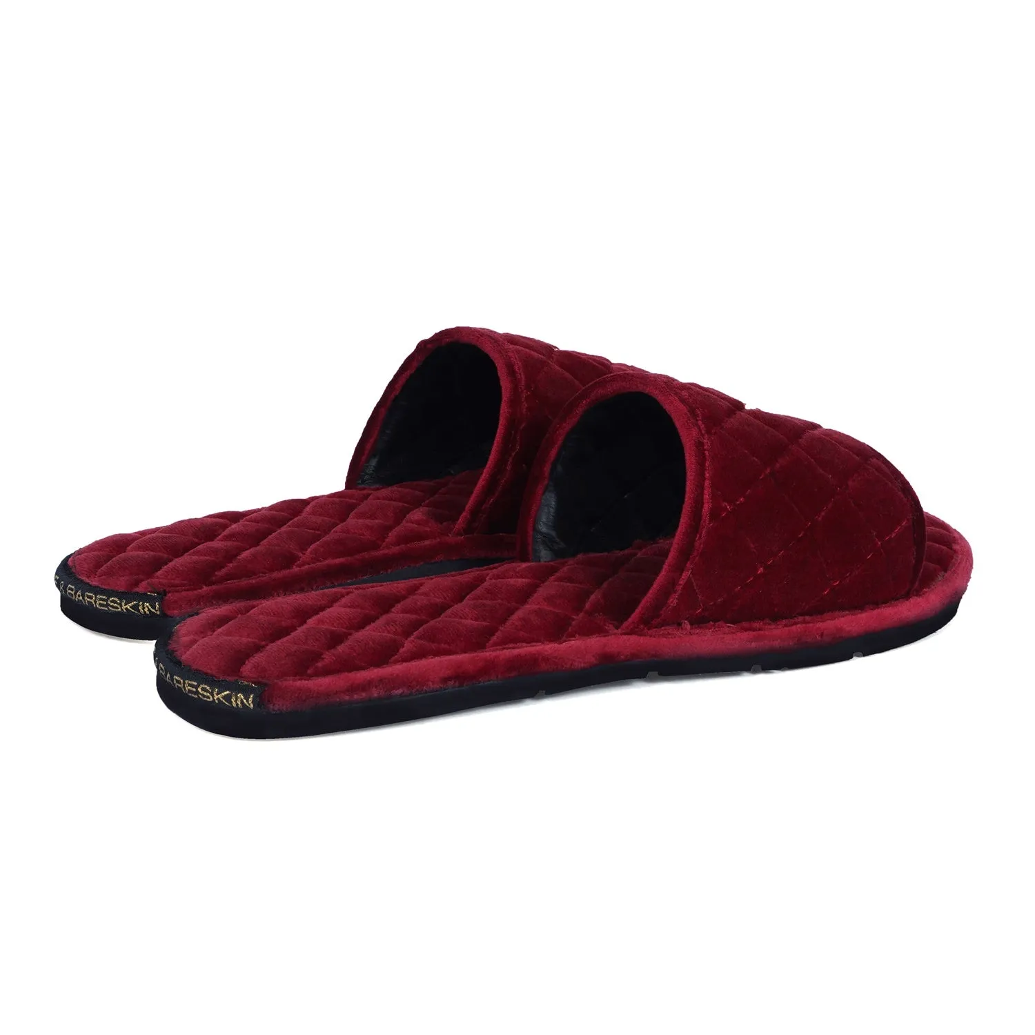 Women's Red Full Quilted Stitched Super Soft Italian Velvet Slide-in Slippers By Brune & Bareskin