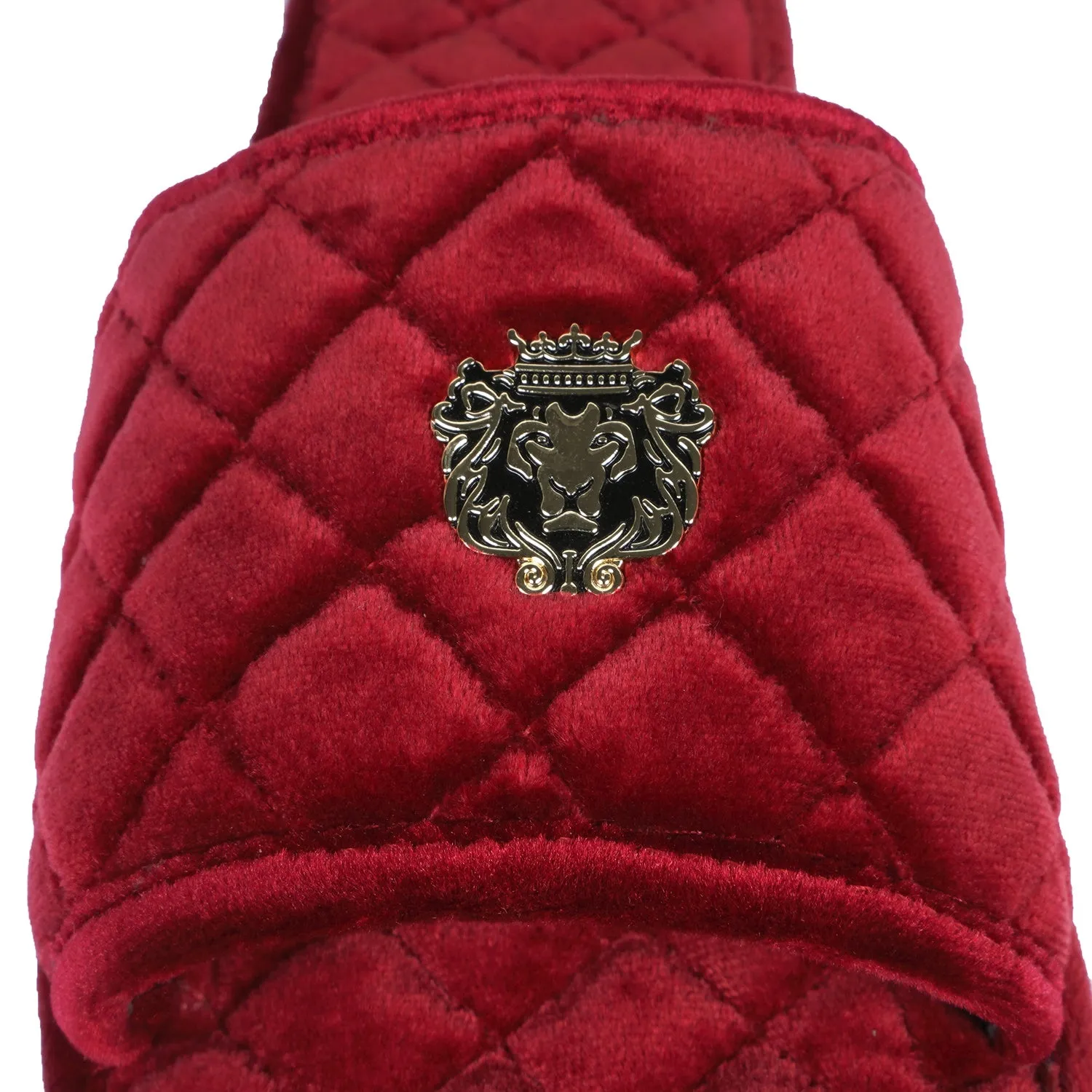 Women's Red Full Quilted Stitched Super Soft Italian Velvet Slide-in Slippers By Brune & Bareskin